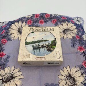 Nature Stone Coasters Absorbent Stoneware w/cork back- "Down by the Water" set/4